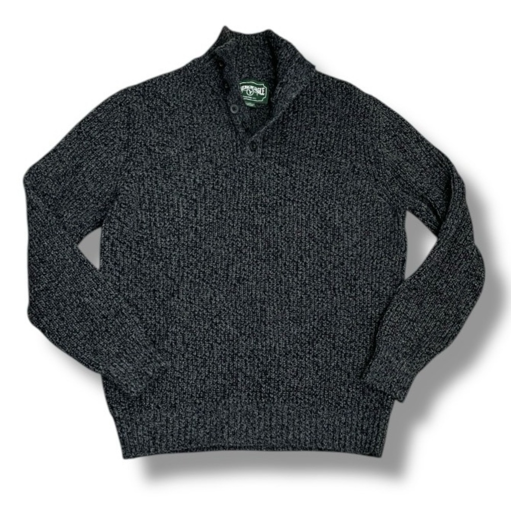 Vintage American Eagle Sweater Shawl Collar Men's L Gray Black Academia Preppy
